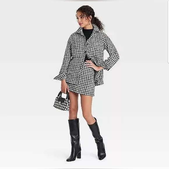 Women's Long Sleeve Tweed Shacket - A New Day Black/Cream Houndstooth - Picture 2 of 8